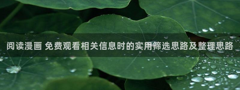 漫蛙漫画在线阅读入口：阅读漫画 免费观看相关信息时的实用筛选思路及整理思路